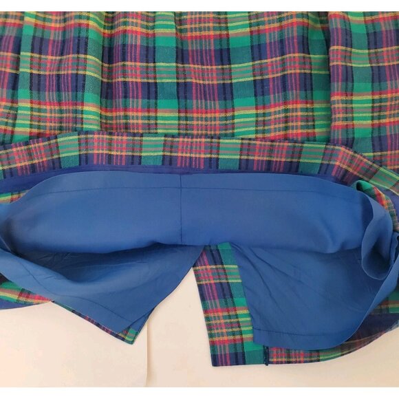 Vintage 90s Talbots Size 14 Linen Green Blue Clueless Preppy Plaid Pencil Skirt - Picture 10 of 12